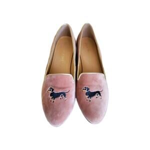 Jack Rogers Velvet Beige Rose Blavk Dachshund Embroidered Loafer Flats Sz 8.5